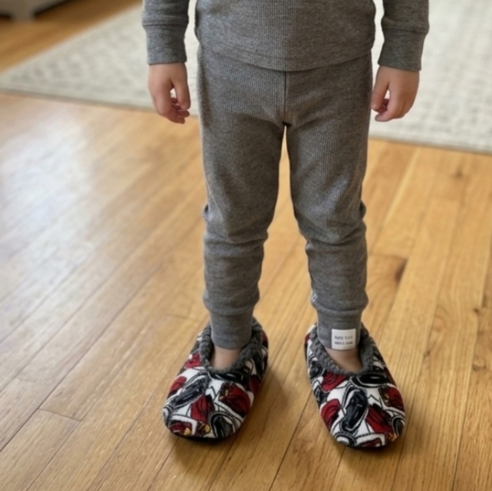 Kids Plush Slip-On Slippers with Red Car Print